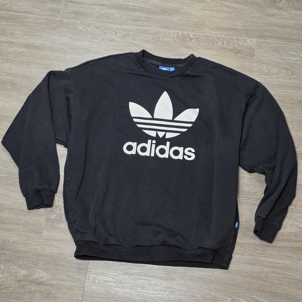 Adidas Trefoil Mens Sz Large Crew Neck Pullover Sweatshirt With Pockets Unisex